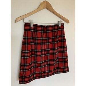 J Crew Red Tartan Plaid Skirt Size Wool Blend Academia Preppy Clueless